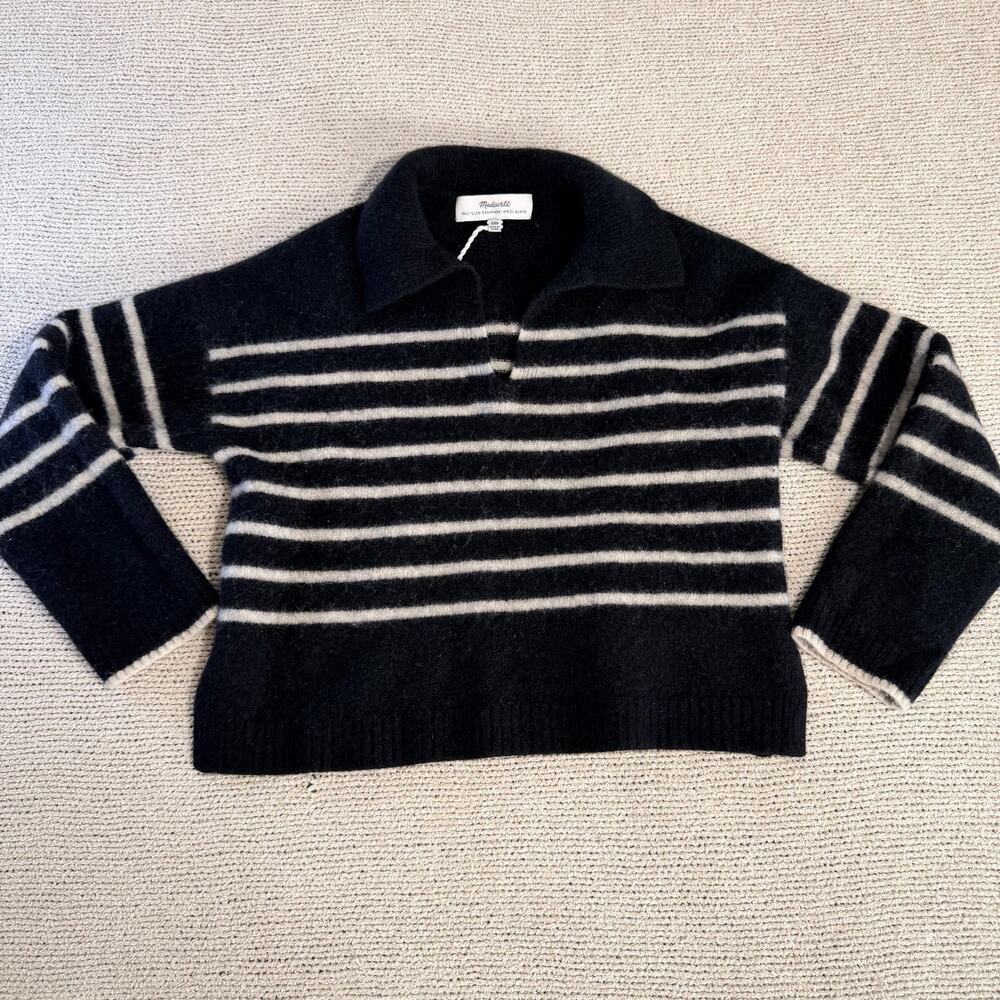 Madewell Asphalt Striped Cashmere Wool Blend Polo Sweater XXS